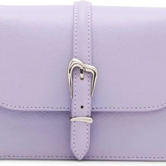Women's Gentle Lavender Sculpted Buckle Flap Crossbody Bag, Compact and Stylish - Picture 1 of 5